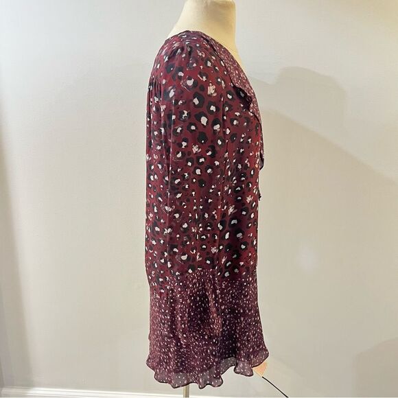 Parker Silk Purple Leopard Printed Bell Sleeve Kimberly Flounce Dress Small - Picture 6 of 8